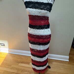 AKIRA Black and White Strapless Bodycon Dress